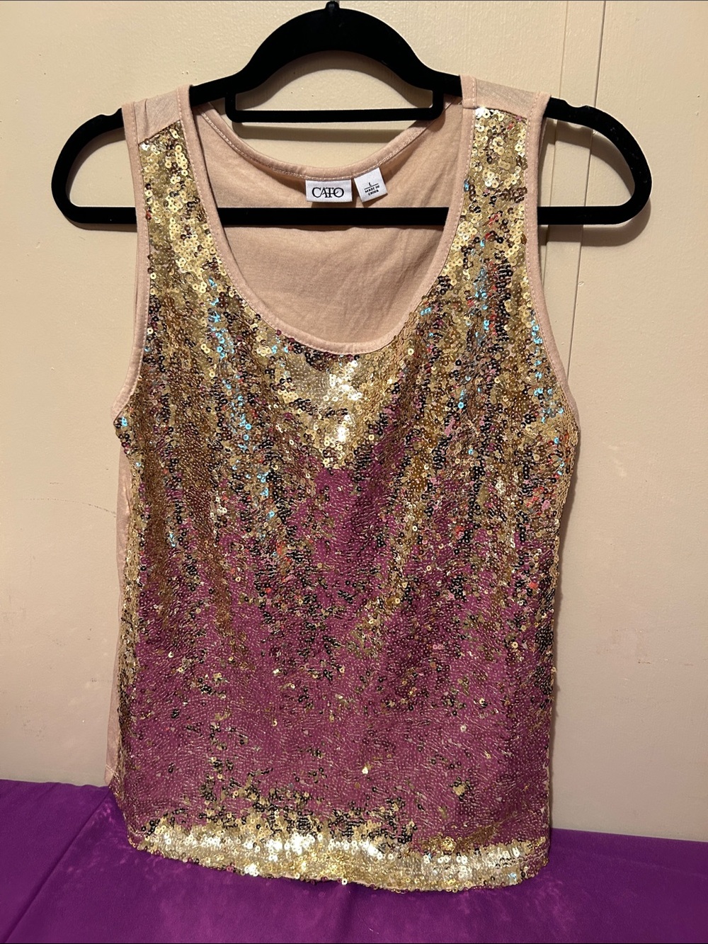 Cato Pink and Gold Sequin Tank
